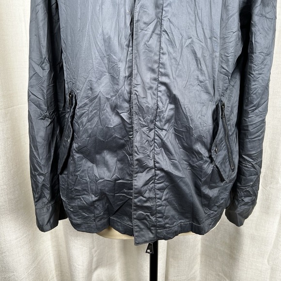 John Varvatos Waxed Cotton Shell Rain Jacket Blue Men's 52 Zip Up Hooded - Picture 3 of 12